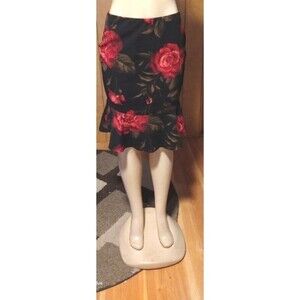 Black Pencil Skirt With Big Flowers L